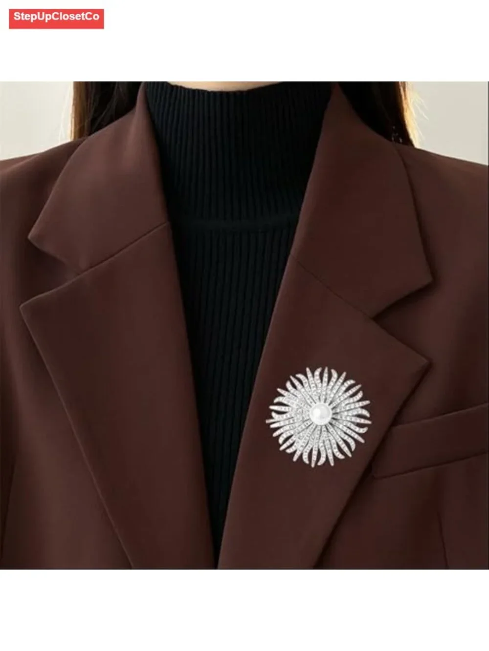 Rhinestone Pearl Brooch Pin Sunflower Starburst Lapel Scarf Pin for Women